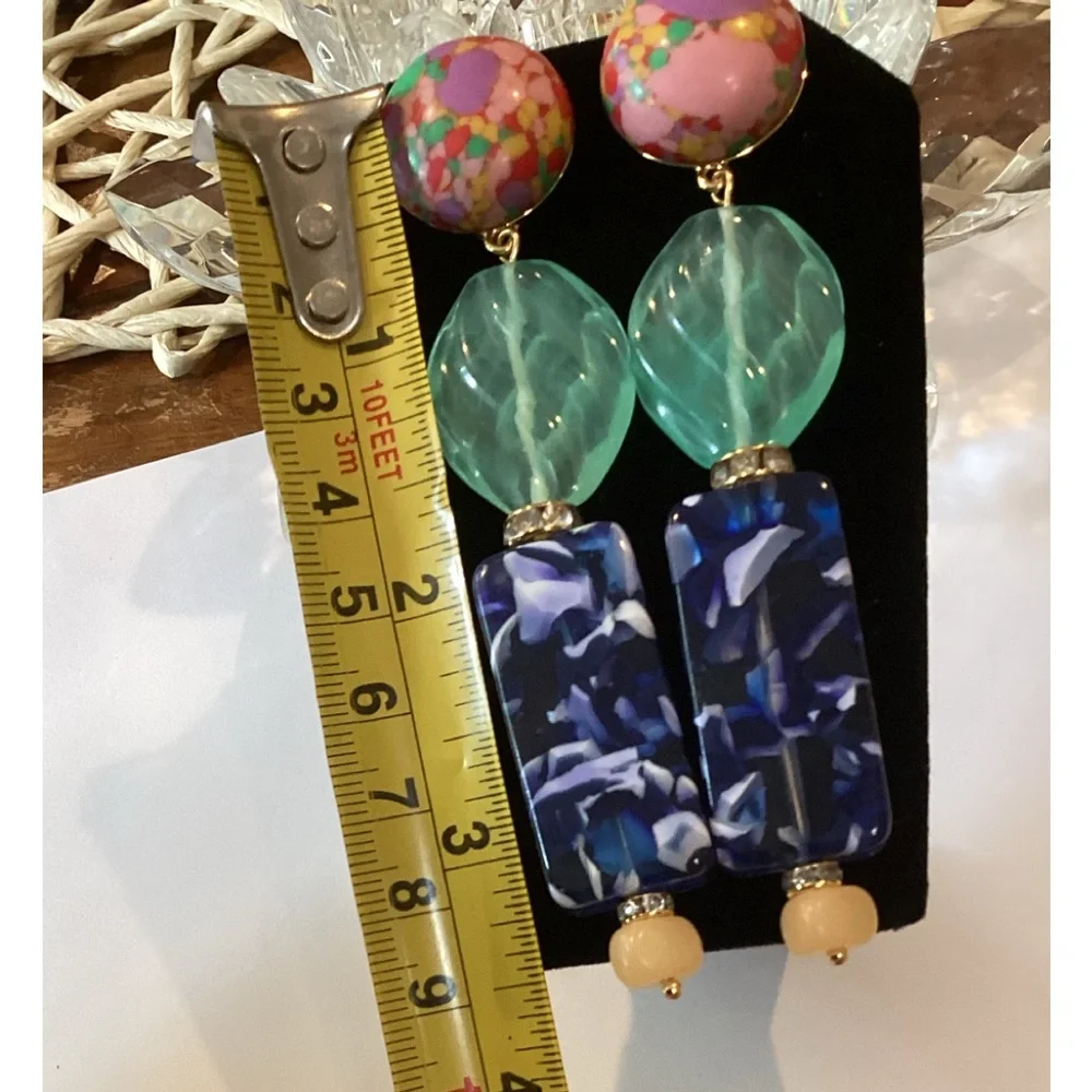 🆕 LELE SADOUGHI STONE STACKED SIGNED PIERCED EARRINGS-NEW ON CARD W POUCH! - Picture 4 of 7